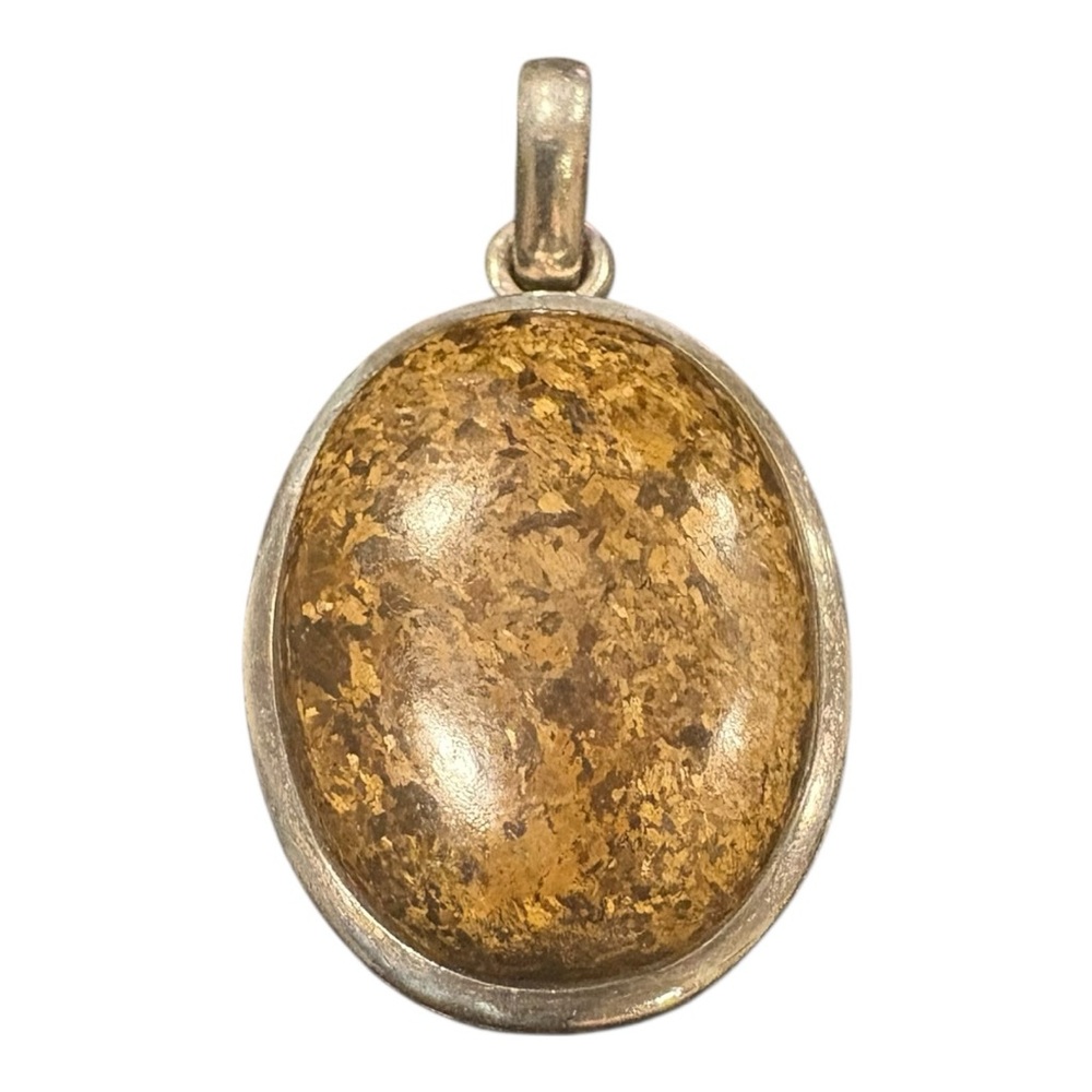 Sterling Silver 925 Oval Brown Stone Pendant Necklace Charm J26